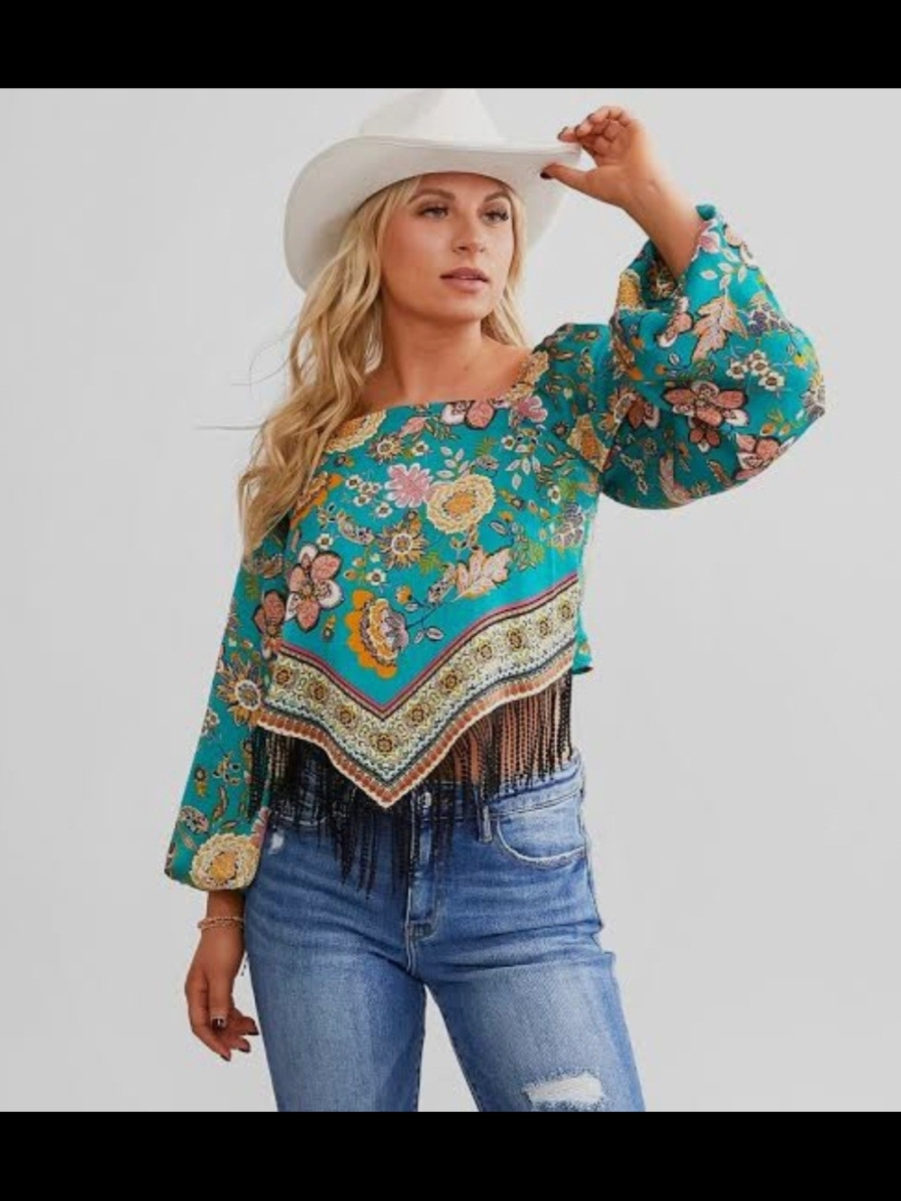 Daytrip Buckle Satin Handkerchief Hem Fringe Crop Top XL Boho Western